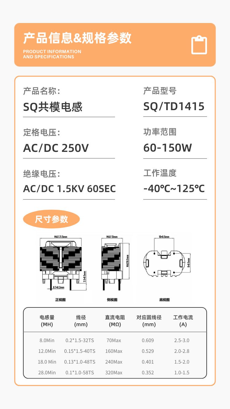 SQ/TD1415扁平线共模电感